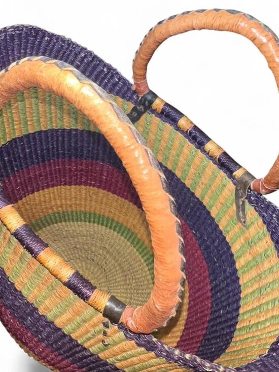 Bolga African Basket Multicolor Large with Leather Handles - Picture 6 of 7